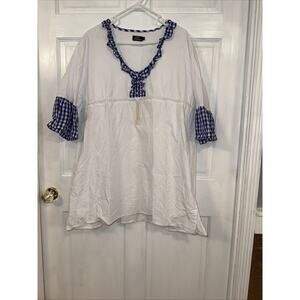 Women’s MSC white tunic with blue and white gingham trim Size M/L